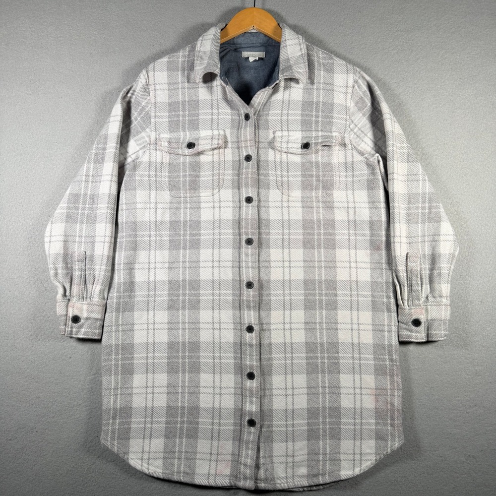 Outerknown Blanket Shirt Mens Medium Grey White Plaid Organic Cotton Flannel